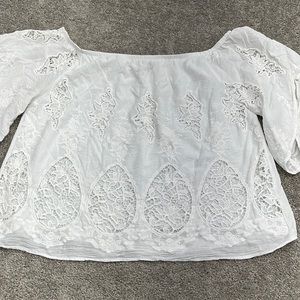 Lane Bryant White Crochet Off Shoulder Lined Boho Peasant Top Women’s 18/20